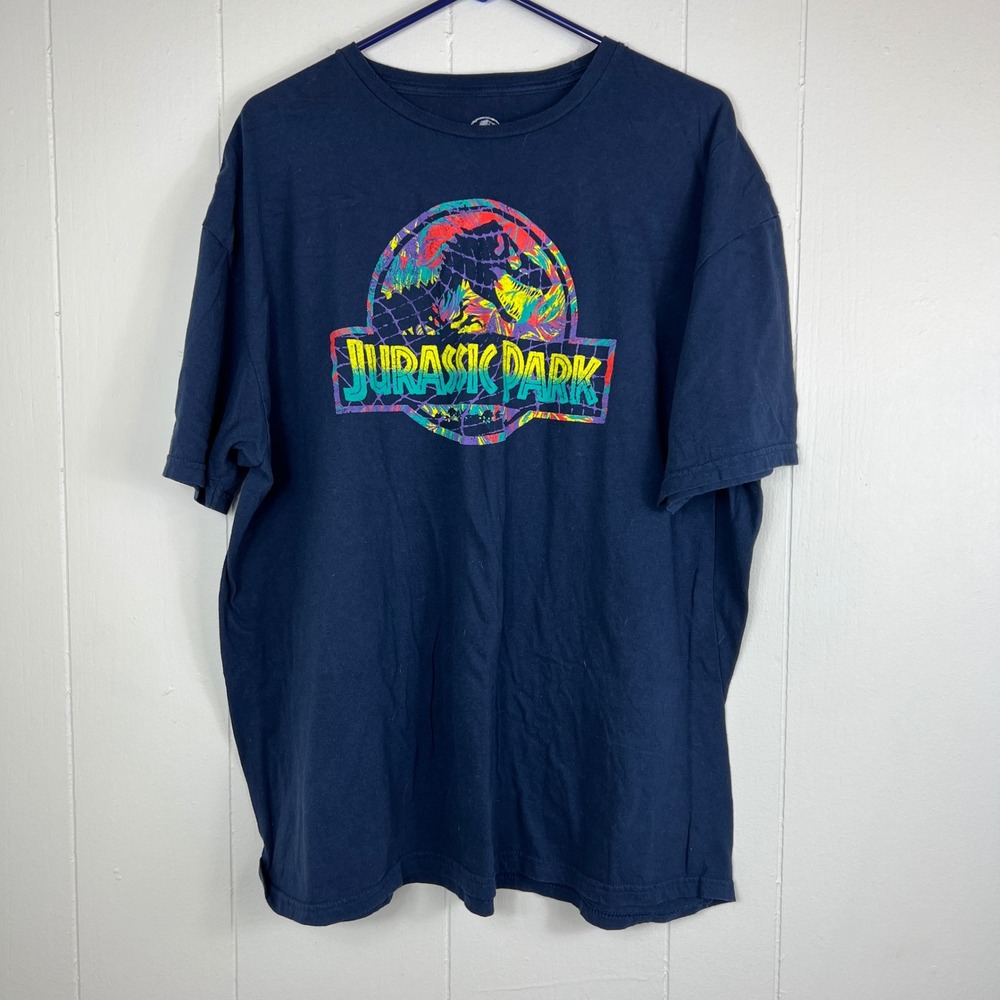 Jurassic Park T-Shirt Navy‎ Blue Graphic Tee Movie Promo Menswear